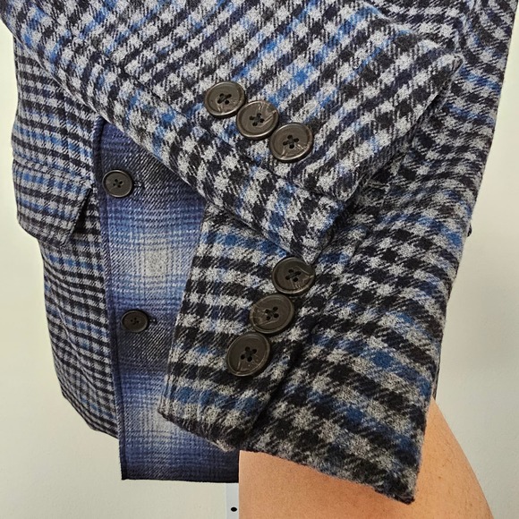 AVEC LES FILLES Wool Blend Double Breasted Mixed Plaid Blazer Jacket Sz S - Picture 6 of 15